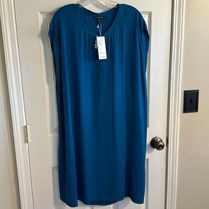 NWT-Eileen Fisher silk georgette crepe slip dress, dark teal, sz XL.